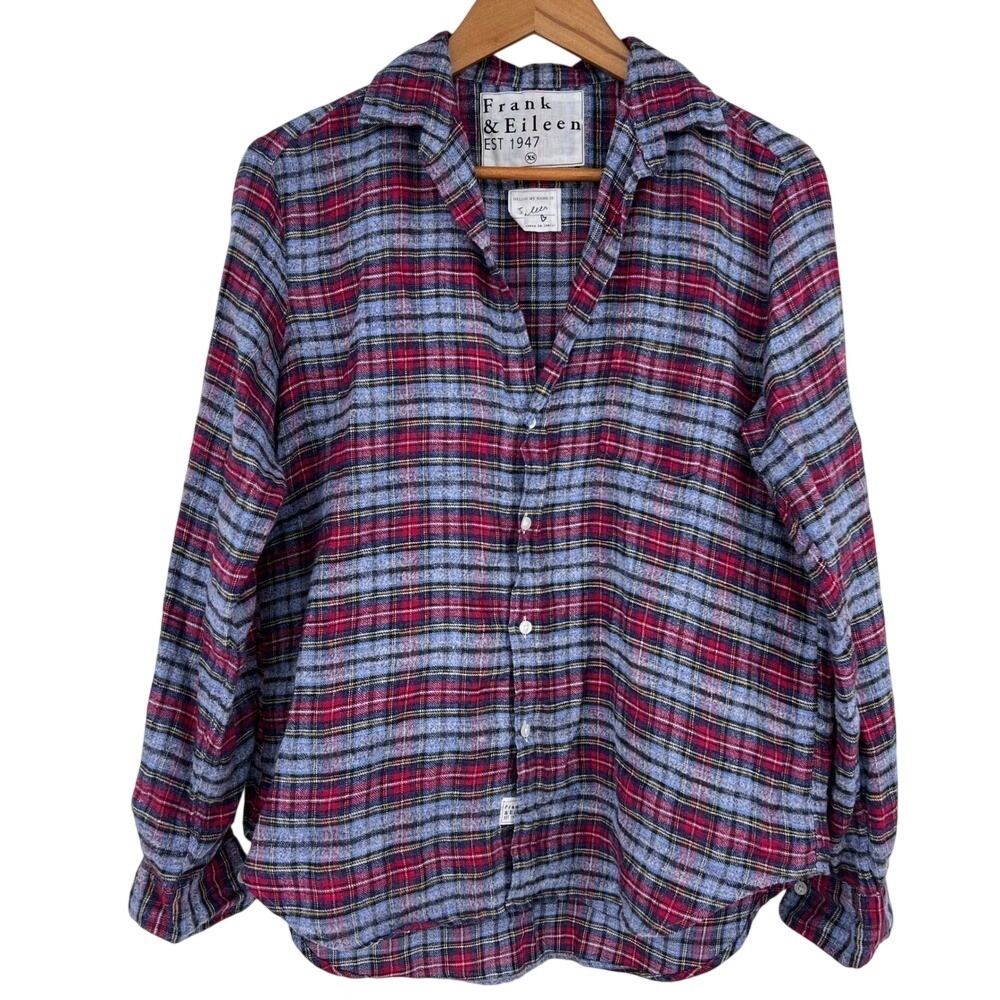Frank & Eileen Plaid Flannel Shirt Relaxed Button Up XS linen cotton